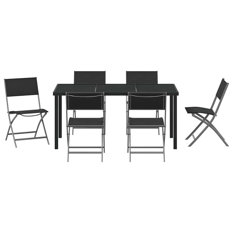 vidaXL 7 Piece Powder-Coated Steel Garden Dining Set in Black