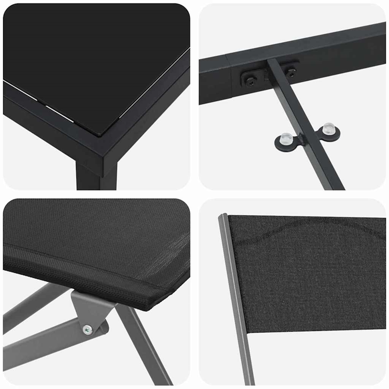 vidaXL 7 Piece Powder-Coated Steel Garden Dining Set in Black
