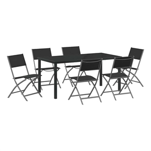 vidaXL 7 Piece Powder-Coated Steel Garden Dining Set in Black