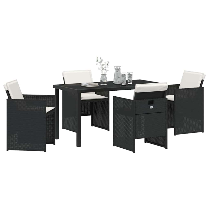 vidaXL 5 Piece Poly Rattan Garden Dining Set with Cushions in Black