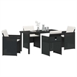 vidaXL 5 Piece Poly Rattan Garden Dining Set with Cushions in Black