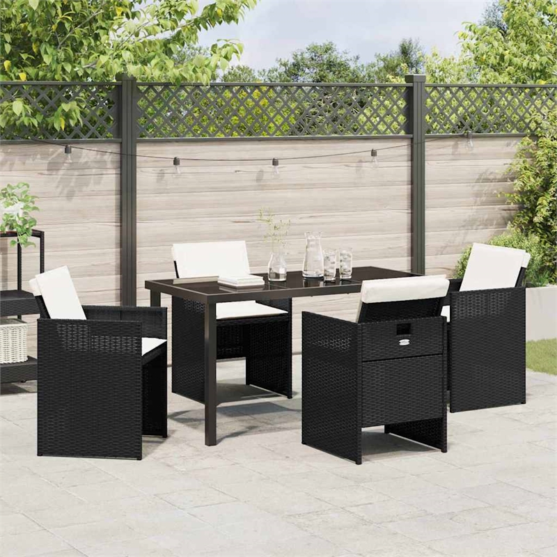 vidaXL 5 Piece Poly Rattan Garden Dining Set with Cushions in Black