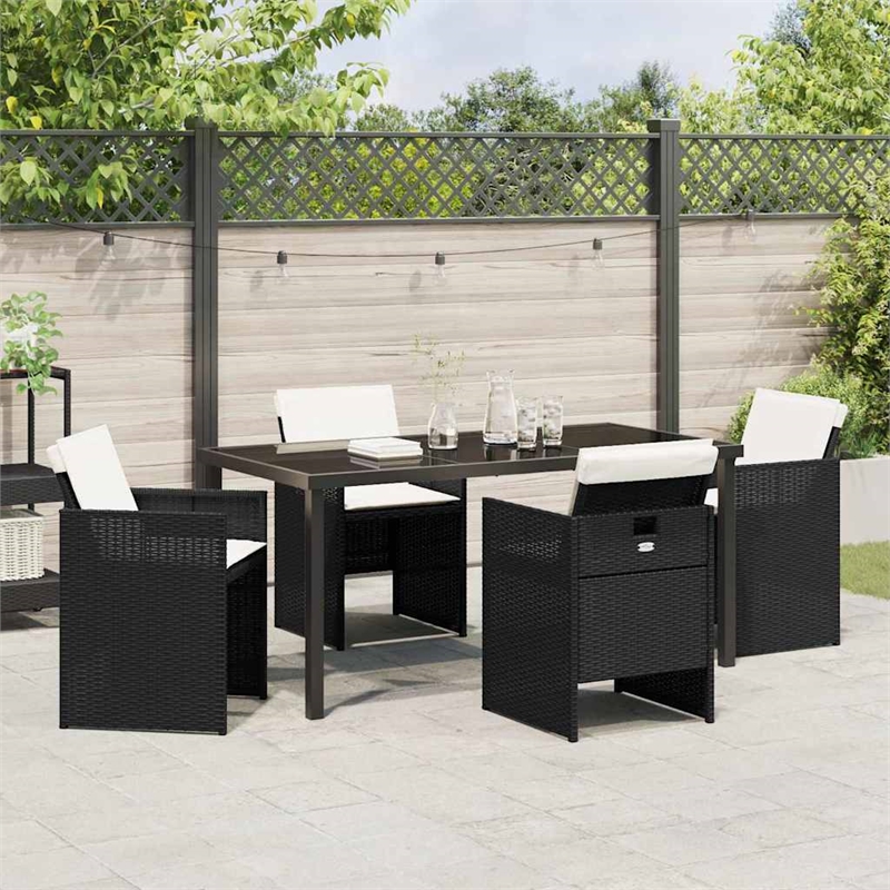 vidaXL 5 Piece Poly Rattan Garden Dining Set with Cushions in Black