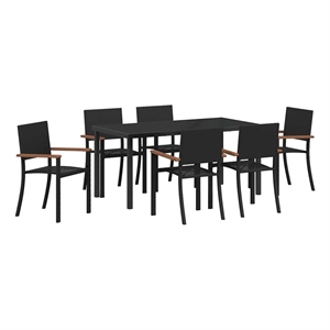 vidaXL 7 Piece Poly Rattan Garden Dining Set in Black