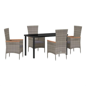 vidaXL 5 Piece Poly Rattan Garden Dining Set with Cushions in Grey