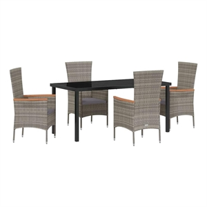 vidaXL 5 Piece Poly Rattan Garden Dining Set with Cushions in Grey