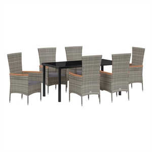 vidaXL 7 Piece Poly Rattan Garden Dining Set with Cushions in Grey