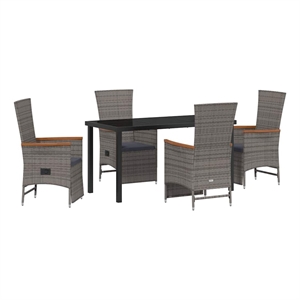 vidaXL 5 Piece Poly Rattan Garden Dining Set with Cushions in Grey