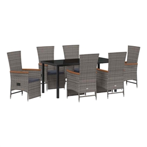 vidaXL 7 Piece Poly Rattan Garden Dining Set with Cushions in Grey