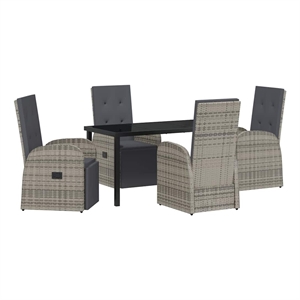 vidaXL 5 Piece Poly Rattan Garden Dining Set with Cushions in Grey