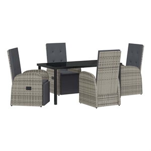 vidaXL 5 Piece Poly Rattan Garden Dining Set with Cushions in Grey