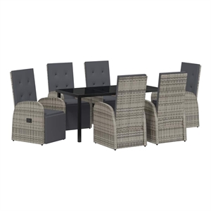 vidaXL 7 Piece Poly Rattan Garden Dining Set with Cushions in Grey