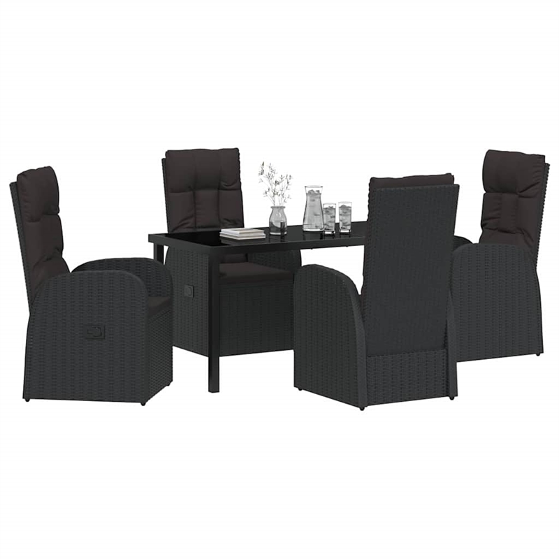 vidaXL 5 Piece Poly Rattan Garden Dining Set with Cushions in Black
