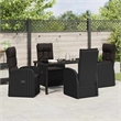 vidaXL 5 Piece Poly Rattan Garden Dining Set with Cushions in Black