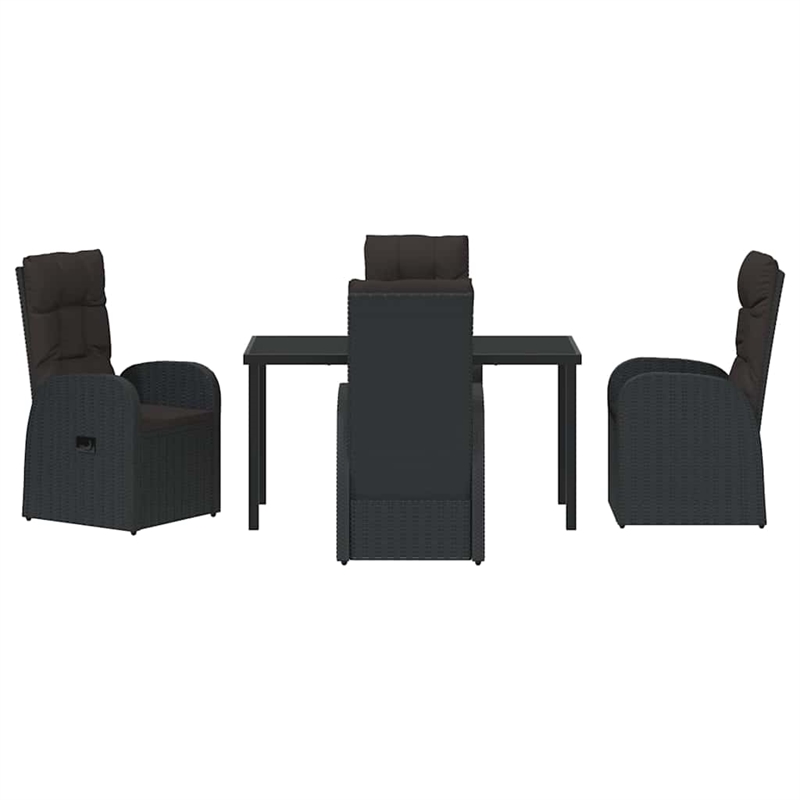 vidaXL 5 Piece Poly Rattan Garden Dining Set with Cushions in Black