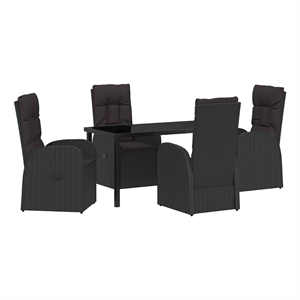 vidaXL 5 Piece Poly Rattan Garden Dining Set with Cushions in Black