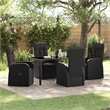 vidaXL 5 Piece Poly Rattan Garden Dining Set with Cushions in Black
