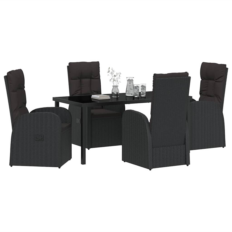 vidaXL 5 Piece Poly Rattan Garden Dining Set with Cushions in Black