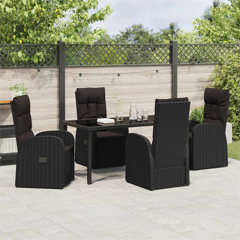 vidaXL 5 Piece Poly Rattan Garden Dining Set with Cushions in Black