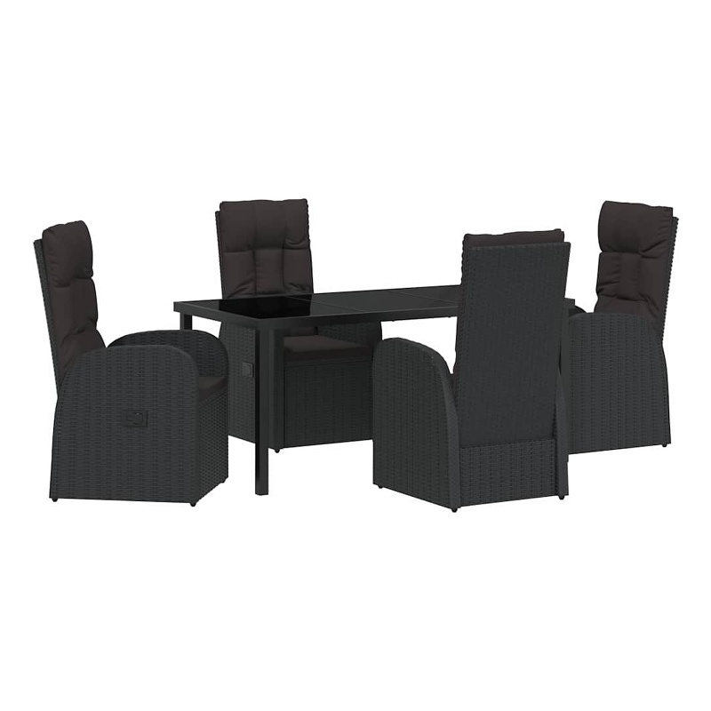 vidaXL 5 Piece Poly Rattan Garden Dining Set with Cushions in Black