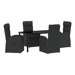 vidaXL 5 Piece Poly Rattan Garden Dining Set with Cushions in Black