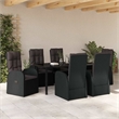 vidaXL 7 Piece Poly Rattan Garden Dining Set with Cushions in Black