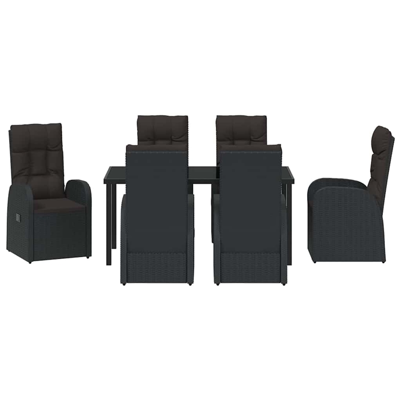 vidaXL 7 Piece Poly Rattan Garden Dining Set with Cushions in Black