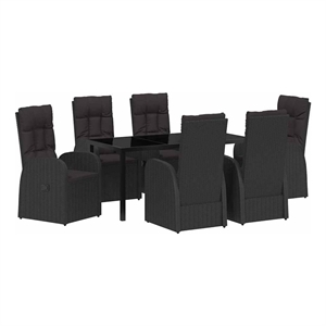 vidaXL 7 Piece Poly Rattan Garden Dining Set with Cushions in Black