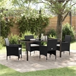 vidaXL 5 Piece Poly Rattan Garden Dining Set with Cushions in Black