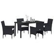vidaXL 5 Piece Poly Rattan Garden Dining Set with Cushions in Black