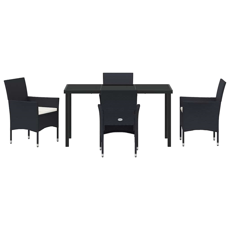 vidaXL 5 Piece Poly Rattan Garden Dining Set with Cushions in Black