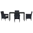 vidaXL 5 Piece Poly Rattan Garden Dining Set with Cushions in Black
