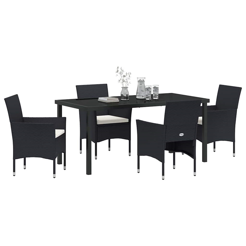 vidaXL 5 Piece Poly Rattan Garden Dining Set with Cushions in Black