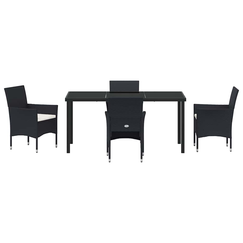 vidaXL 5 Piece Poly Rattan Garden Dining Set with Cushions in Black