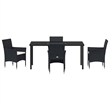 vidaXL 5 Piece Poly Rattan Garden Dining Set with Cushions in Black