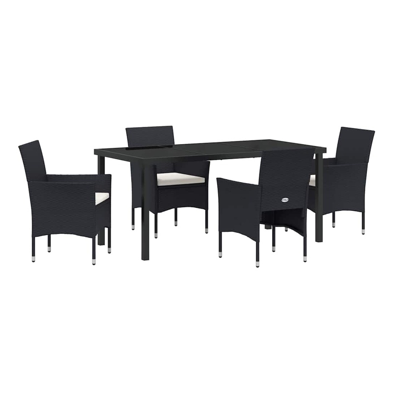 vidaXL 5 Piece Poly Rattan Garden Dining Set with Cushions in Black