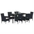 vidaXL 7 Piece Poly Rattan Garden Dining Set with Cushions in Black