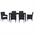 vidaXL 7 Piece Poly Rattan Garden Dining Set with Cushions in Black