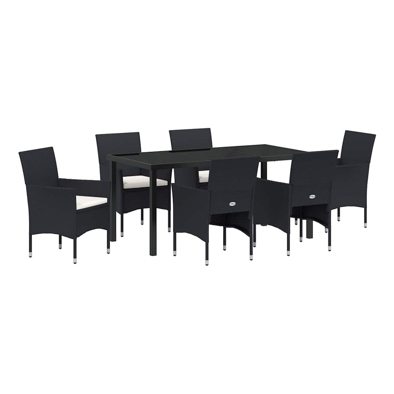 vidaXL 7 Piece Poly Rattan Garden Dining Set with Cushions in Black