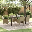 vidaXL 5 Piece Poly Rattan Garden Dining Set with Cushions in Beige