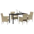vidaXL 5 Piece Poly Rattan Garden Dining Set with Cushions in Beige
