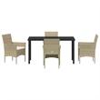 vidaXL 5 Piece Poly Rattan Garden Dining Set with Cushions in Beige
