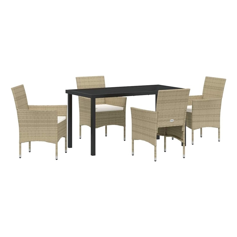 vidaXL 5 Piece Poly Rattan Garden Dining Set with Cushions in Beige
