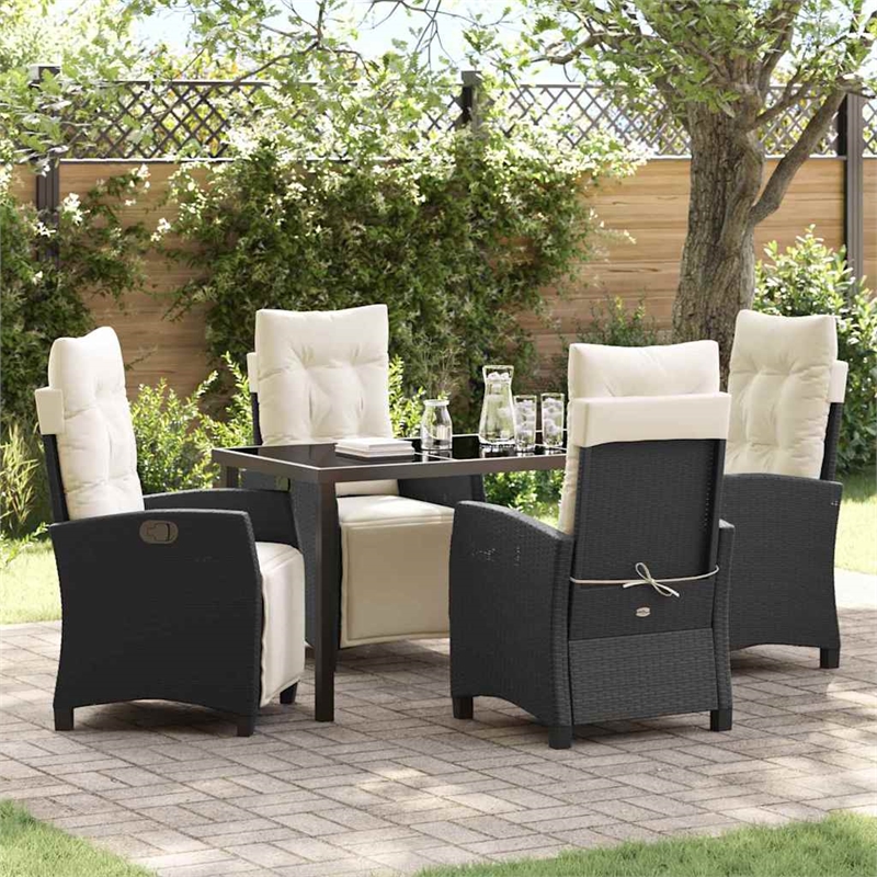 vidaXL 5 Piece Poly Rattan Garden Dining Set with Cushions in Black