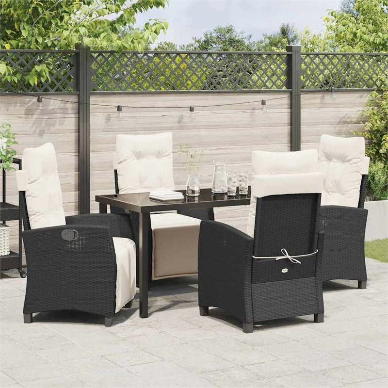 vidaXL 5 Piece Poly Rattan Garden Dining Set with Cushions in Black