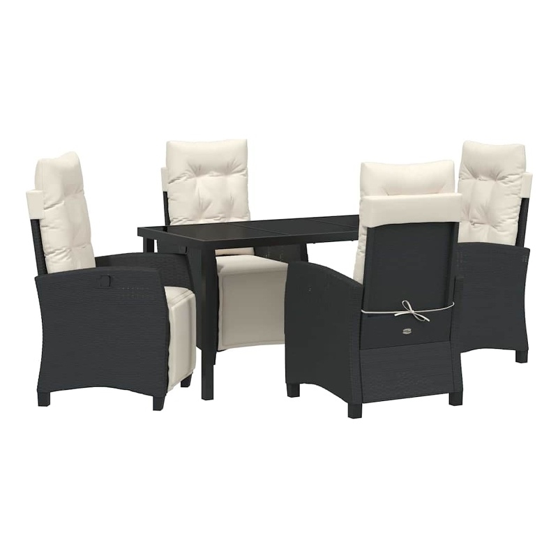 vidaXL 5 Piece Poly Rattan Garden Dining Set with Cushions in Black