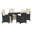 vidaXL 5 Piece Poly Rattan Garden Dining Set with Cushions in Black