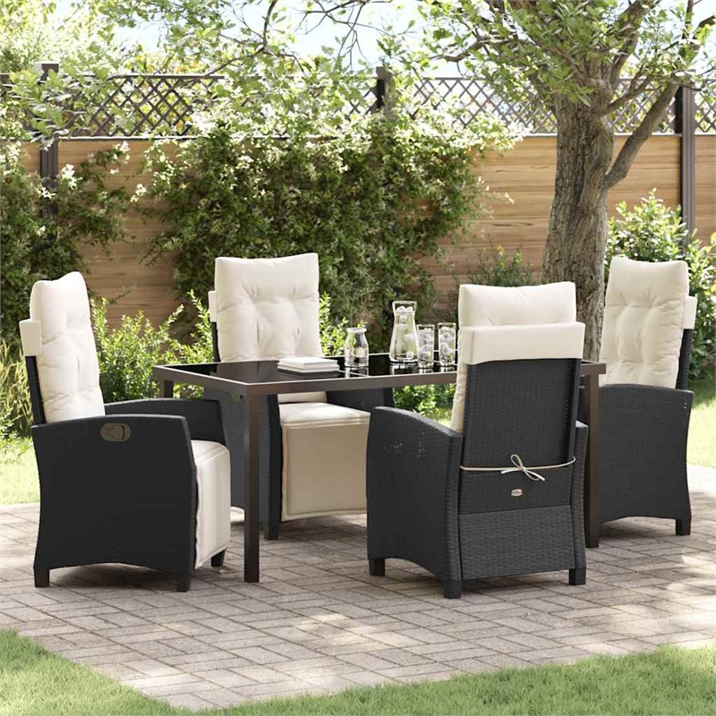 vidaXL 5 Piece Poly Rattan Garden Dining Set with Cushions in Black