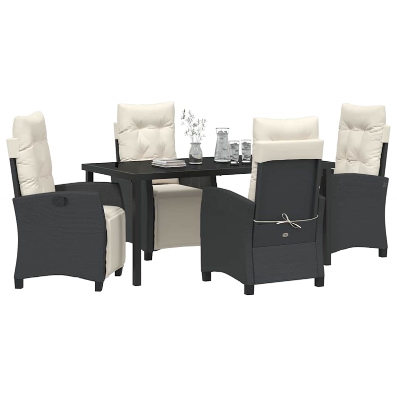 vidaXL 5 Piece Poly Rattan Garden Dining Set with Cushions in Black