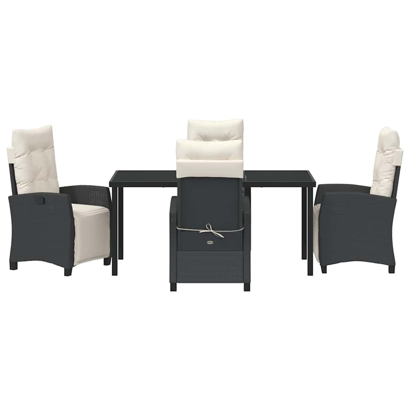 vidaXL 5 Piece Poly Rattan Garden Dining Set with Cushions in Black